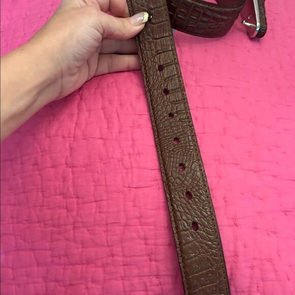 Brown Crocodile Embossed Leather Belt, L 46 inch